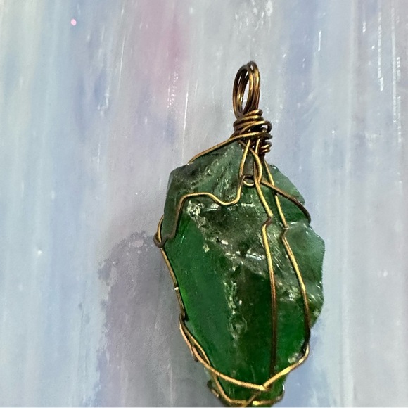 Glass Pendant, Wire Wrapped, Sea Beach Glass Handmade Art To Wear 3035 P - Picture 1 of 9